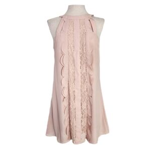 Altered States Dress Lace Panel with Scalloped Ruffle Trapeze Style Pink Size M